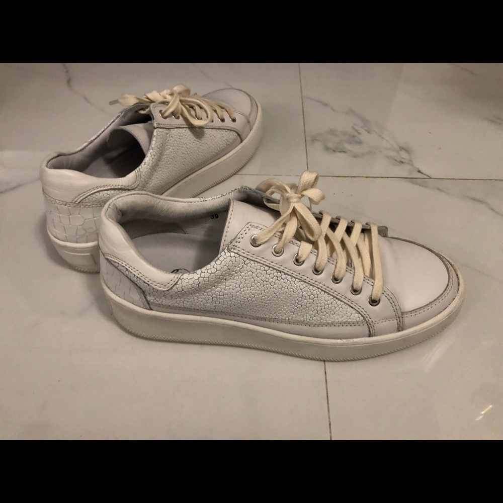 Free People white leather letterman sneakers